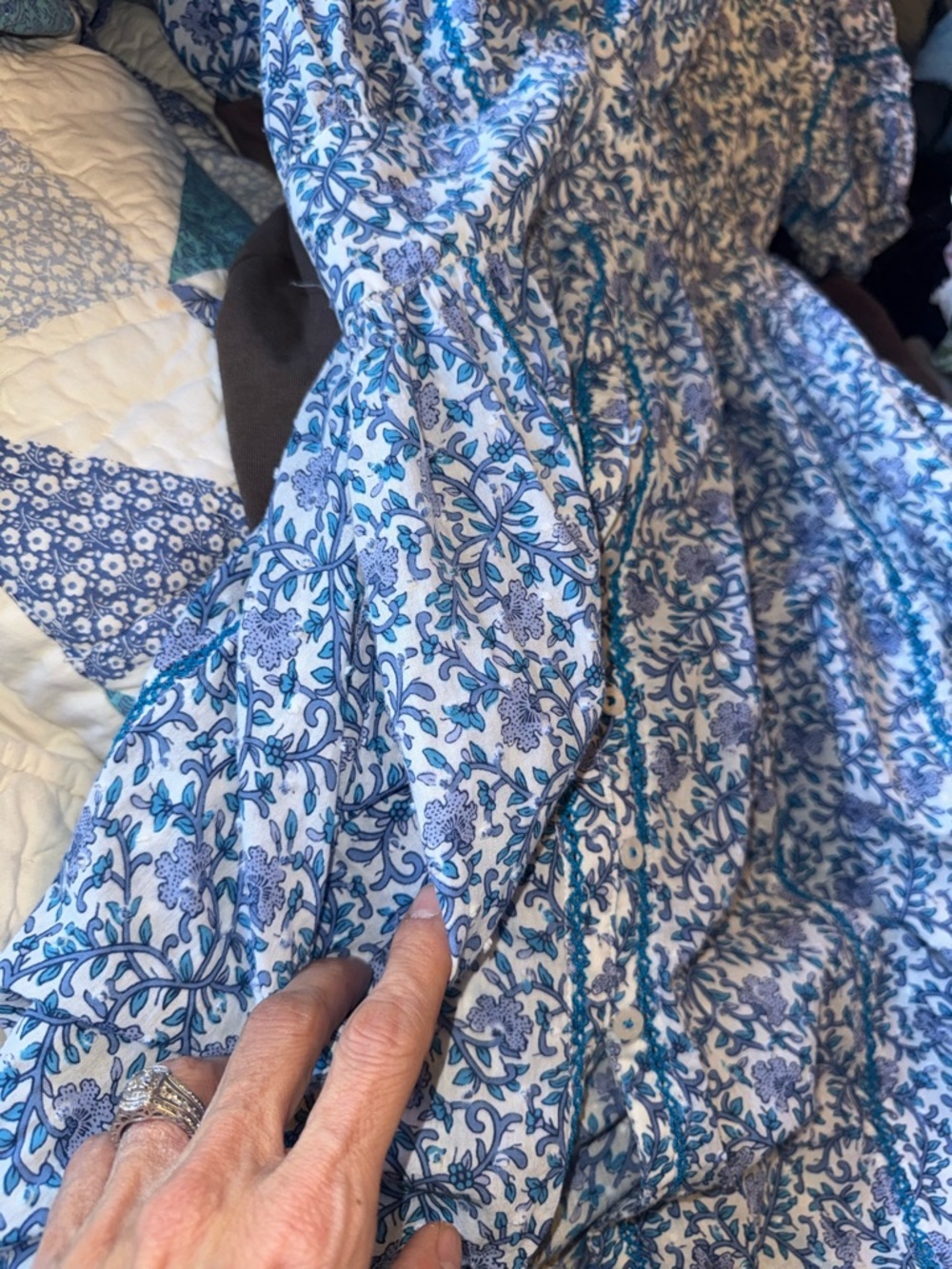Poupette St. Barth Blue Floral Puff-Sleeve Midi Dress - Picture 5 of 5